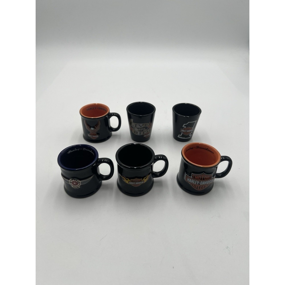 Harley Davidson Mini Mug Shot Glass Lot 6 Bar Shield Live Ride Set